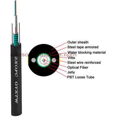 Single Mode Waterproof Fiber Optic Cable / Outdoor 12 Strand Fiber Optic Cable
