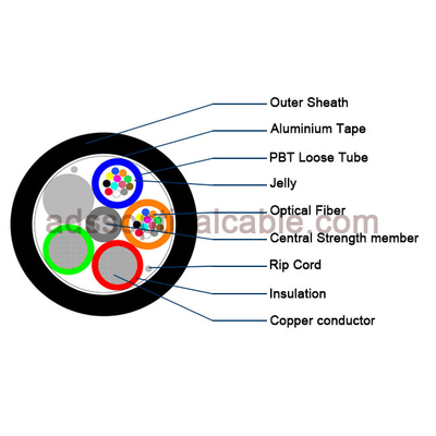 Indoor GDTA 24 Core Fiber Optic Cable With Copper Wire Power Supply